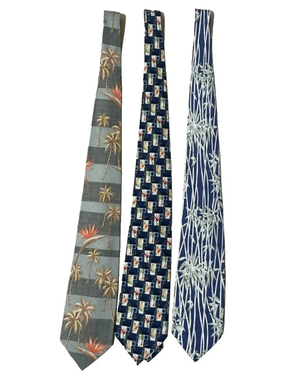 Tommy Bahama Silk Tie Hand Made Palm Trees Blue Tan Gray Lot of 3